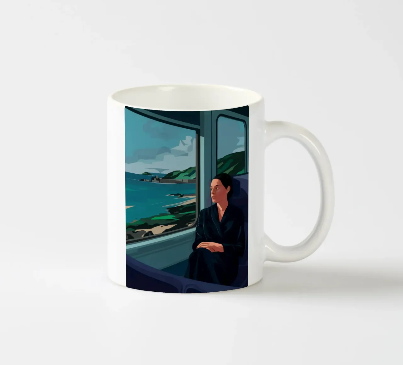 Train Window Seascape ceramic mug by Sentinel Glow