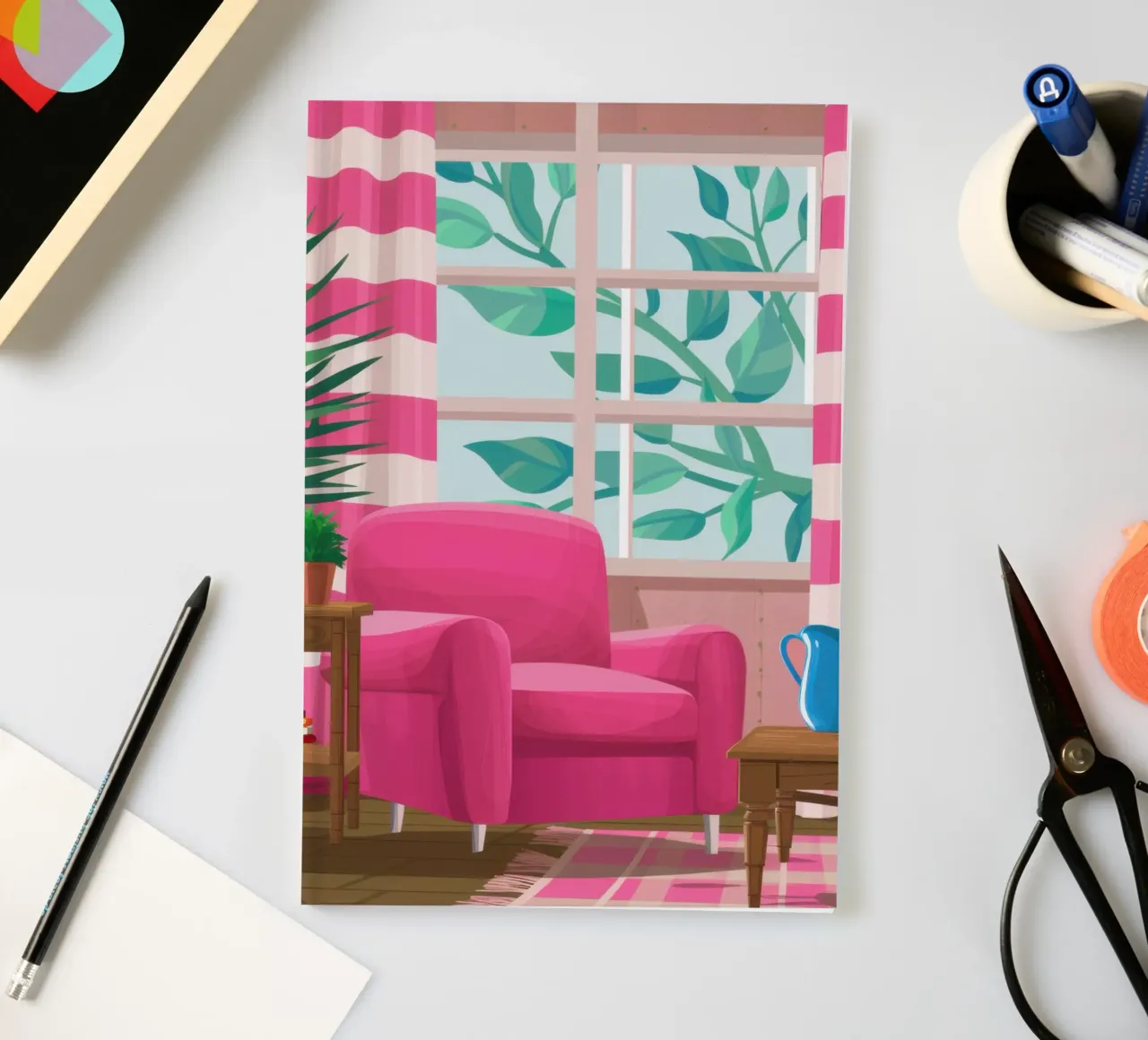 Fauteuil rose Mur rayé carnet de notes de Marigold Tiga