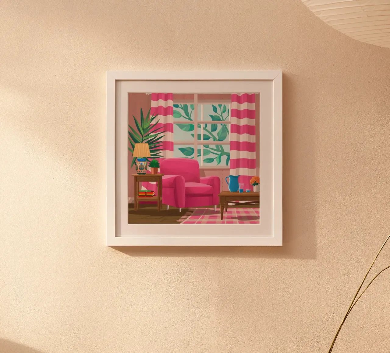 Poltrona rosa Parete a righe poster da Marigold Tiga