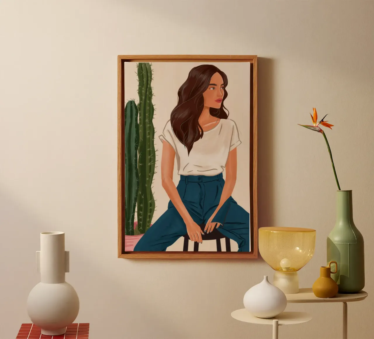 Cactus Jeans Repose canvas with Floater frame by Pale Aura