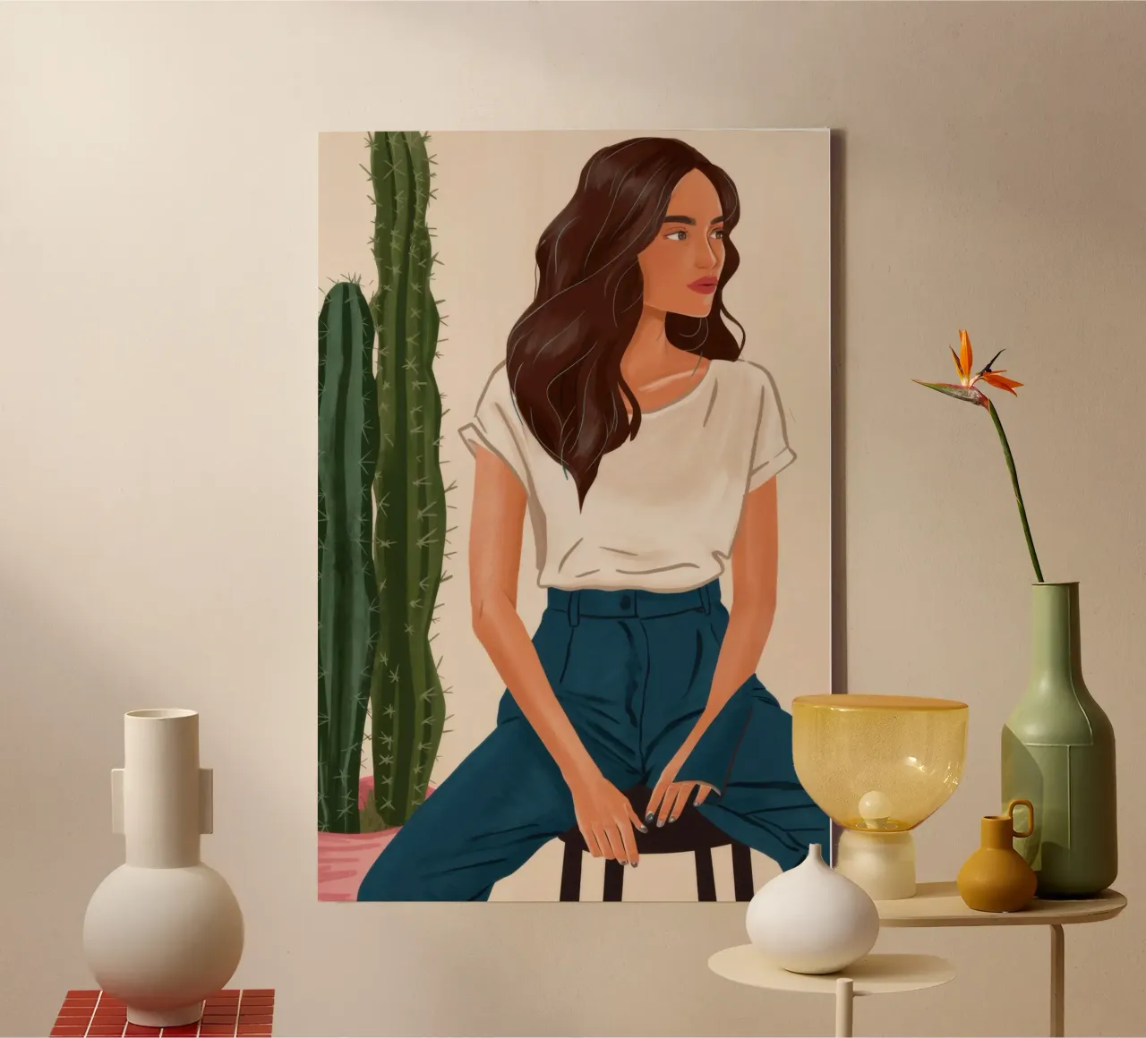 Cactus Jeans Repose canvas with Floater frame by Pale Aura