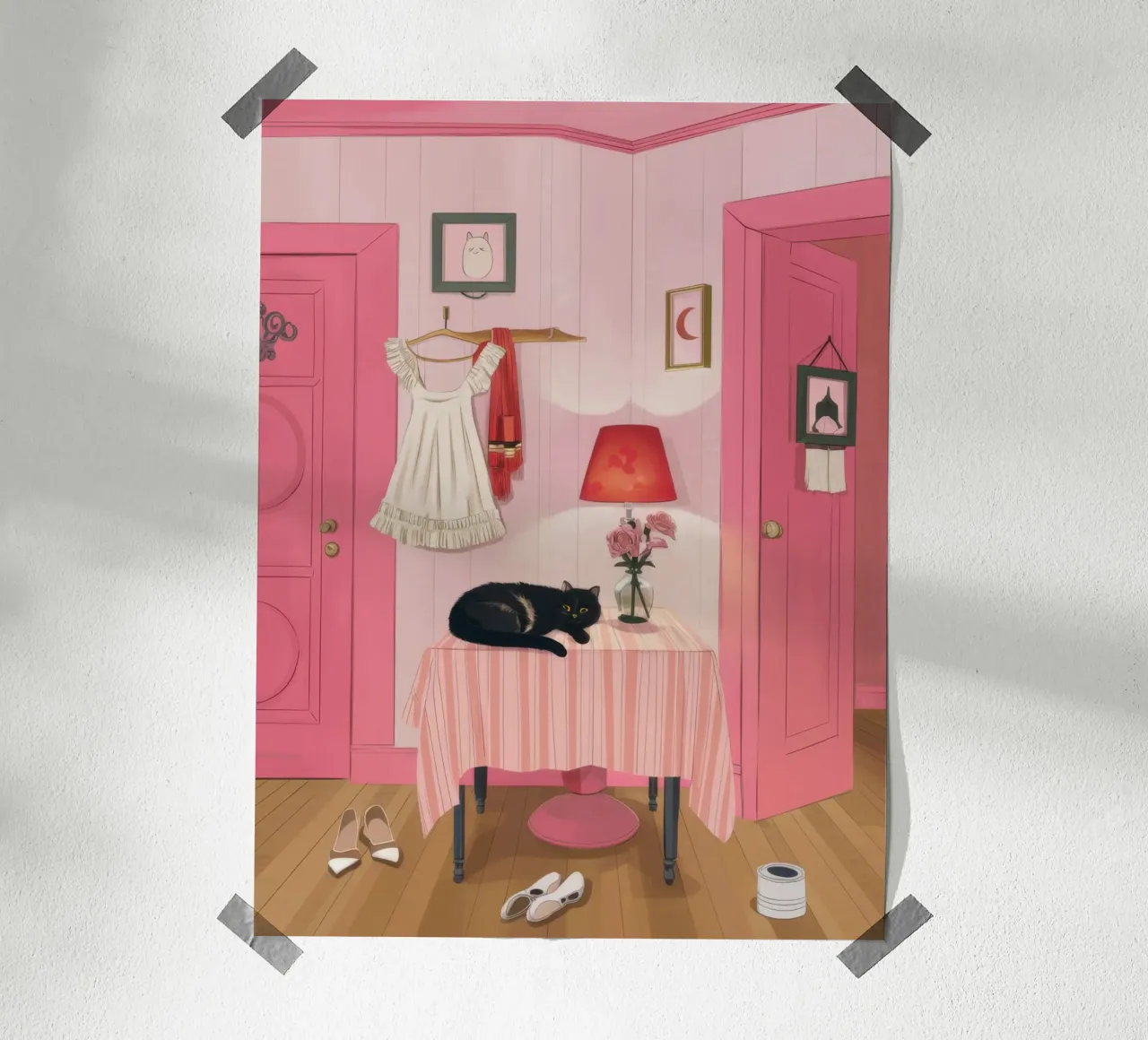Sonnellino del gatto della camera rosa poster da Marigold Tiga