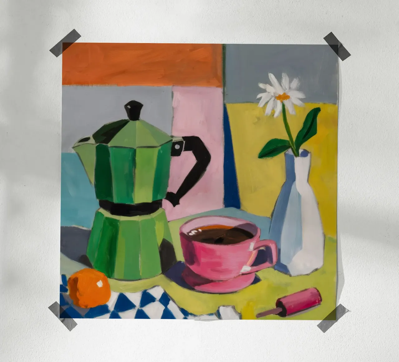 Tazza Moka Pot rosa poster con telaio in plastica da Stone Decade