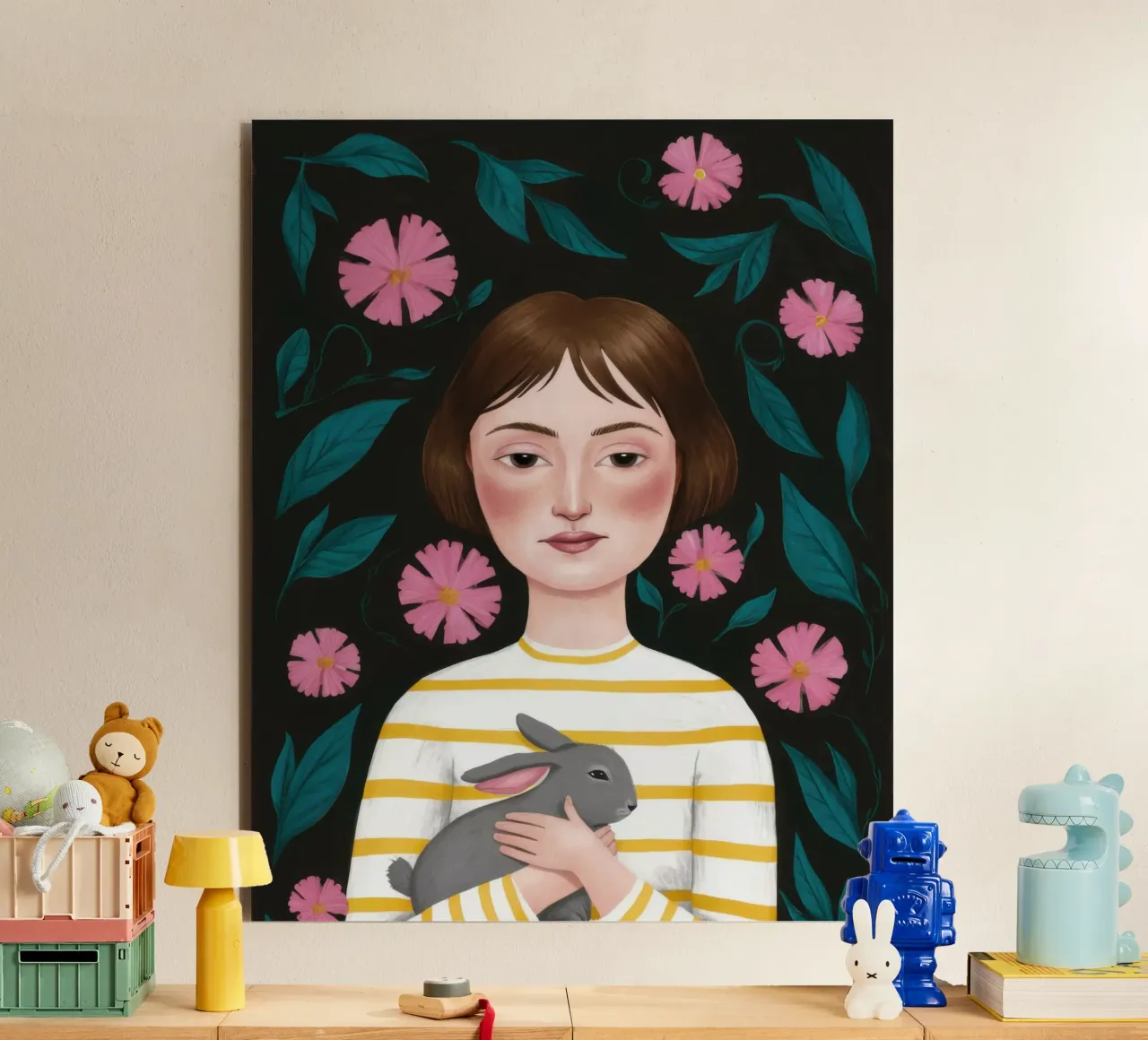 Donna con gatto e fiori alluminio dibond da Marigold Tiga
