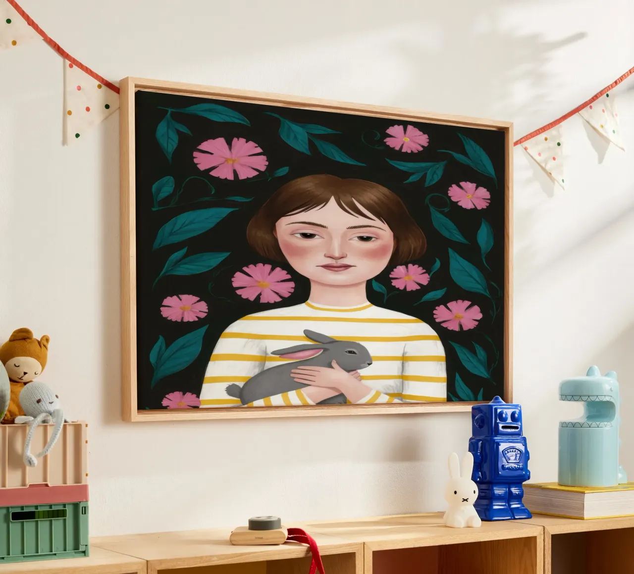 Donna con gatto e fiori tela con Cornice a cassetta da Marigold Tiga