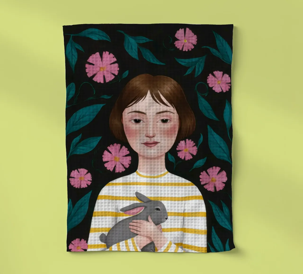Donna con gatto e fiori canovaccio da cucina da Marigold Tiga