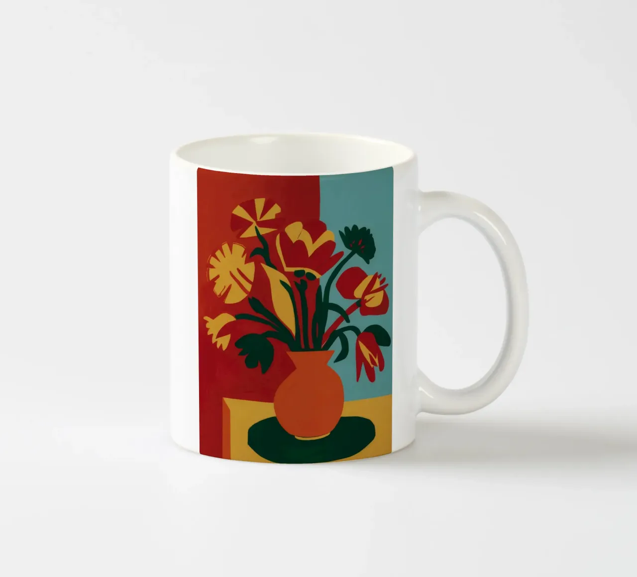 Orange Pot Red Daisies ceramic mug by Stone Decade