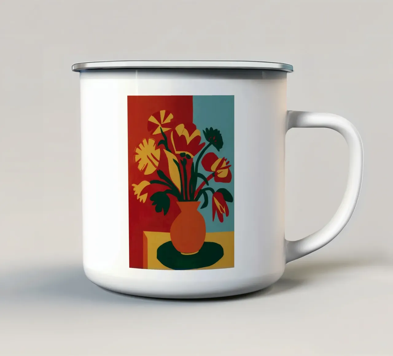 Vaso arancione Margherite rosse tazza in smalto da Stone Decade