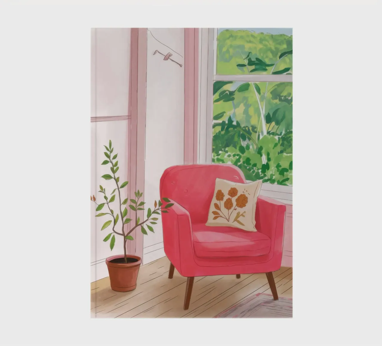 Pink Chair Window Bird notebook by Pale Aura