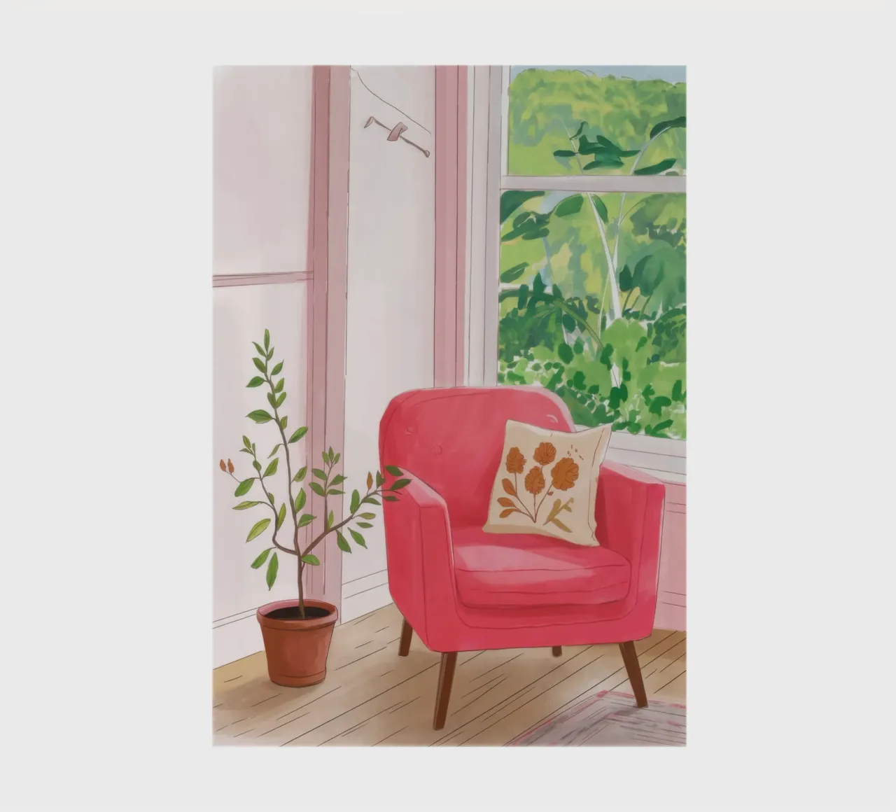 Pink Chair Window Bird notebook by Pale Aura