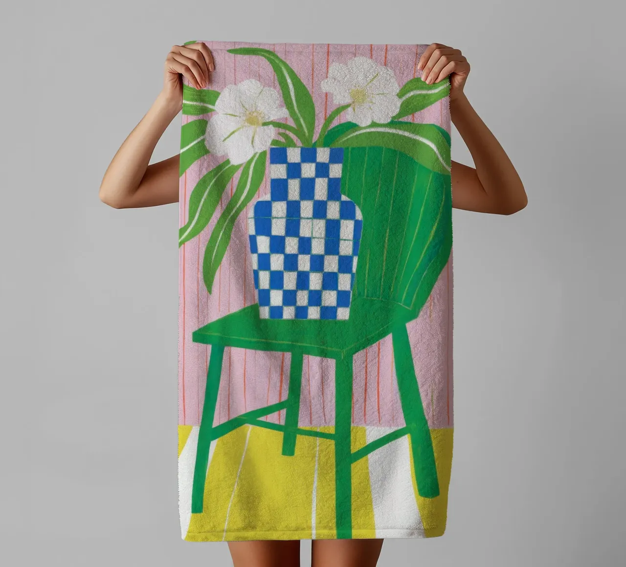 Groene Stoel Witte Lelies badhanddoek van Sentinel Glow