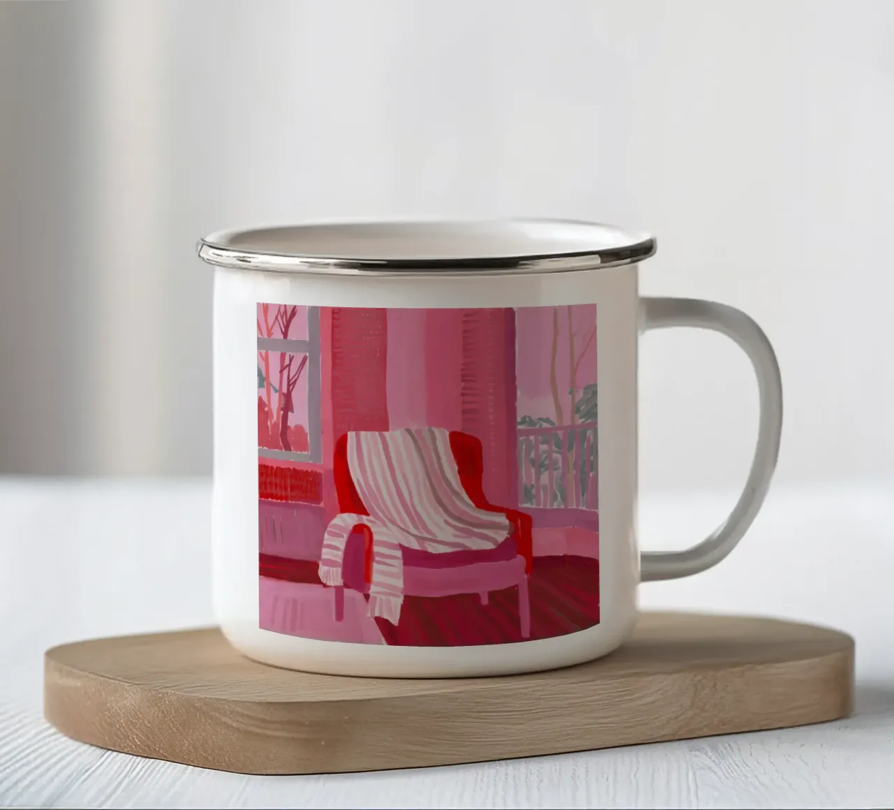 Poltrona rossa riposa tazza in smalto da Marigold Tiga