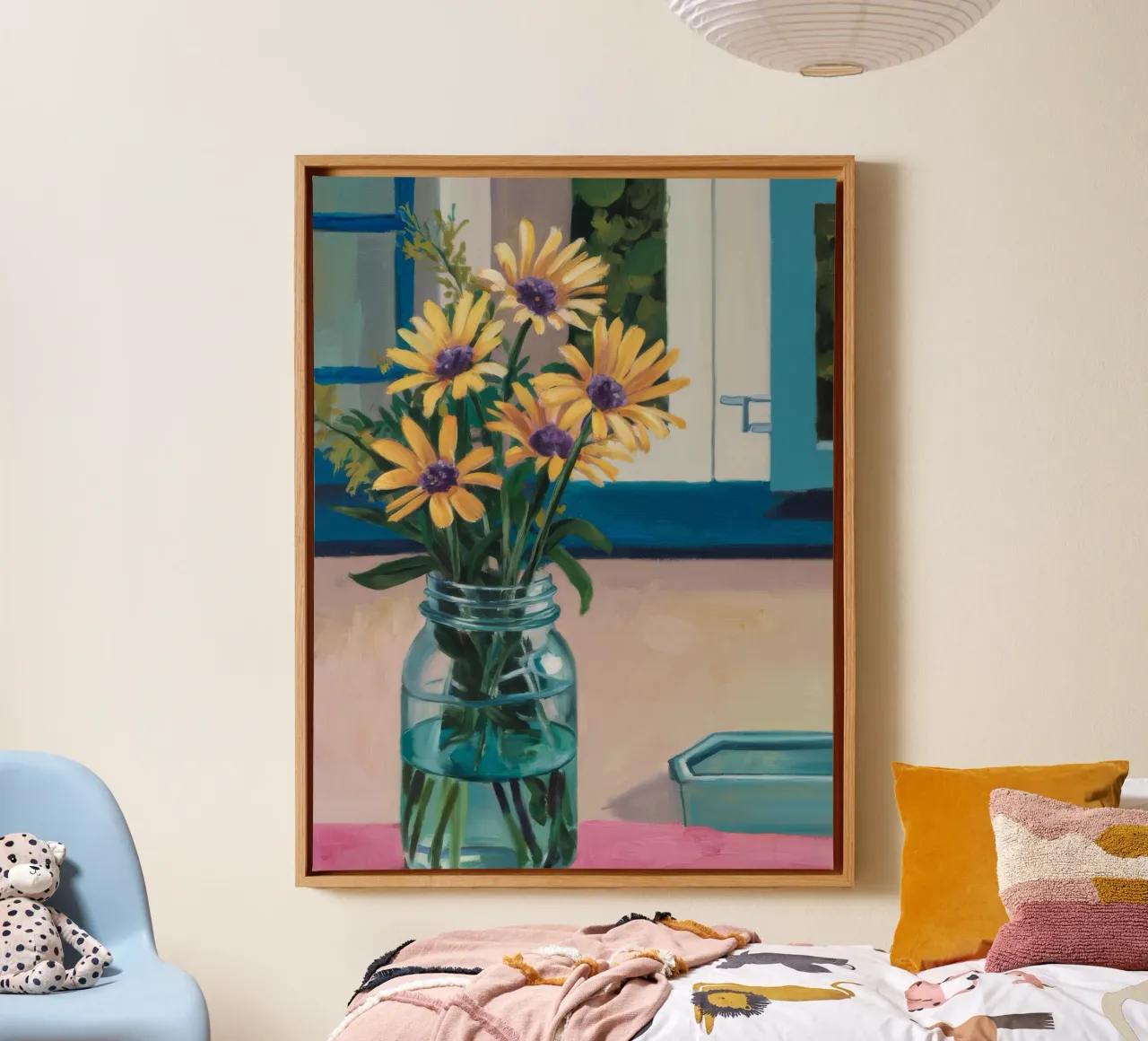 Sonnenblumen im Glas Leinwand mit Schattenfugenrahmen von Stone Decade