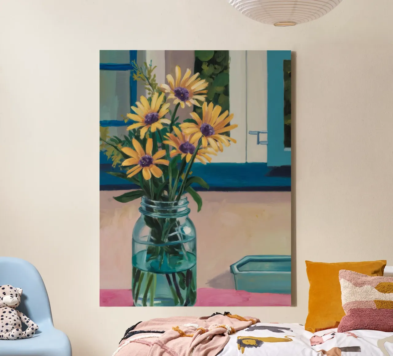 Sonnenblumen im Glas Leinwand mit Schattenfugenrahmen von Stone Decade