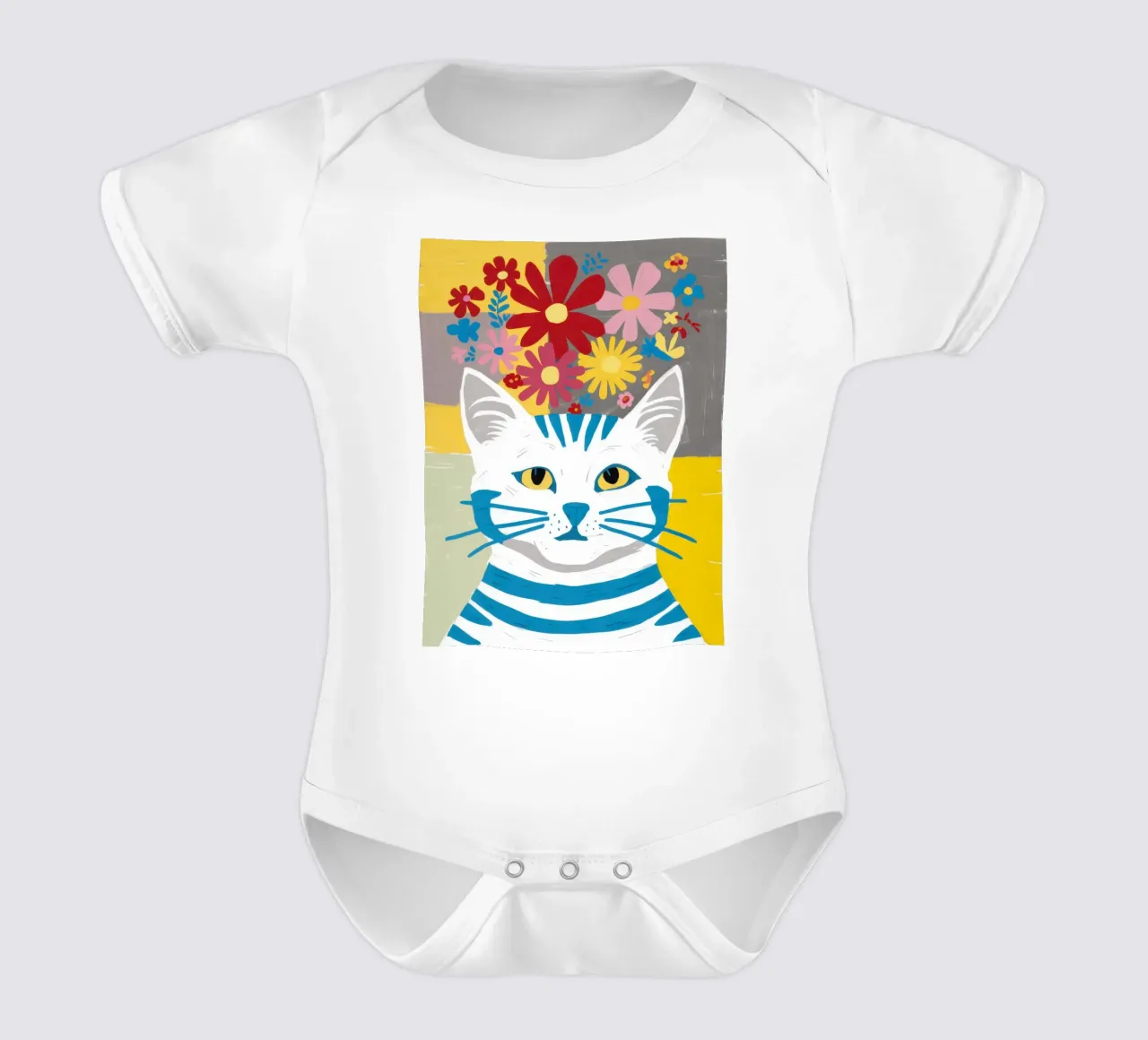 Gatto a righe Fiori gialli body neonato maniche corte da Sentinel Glow
