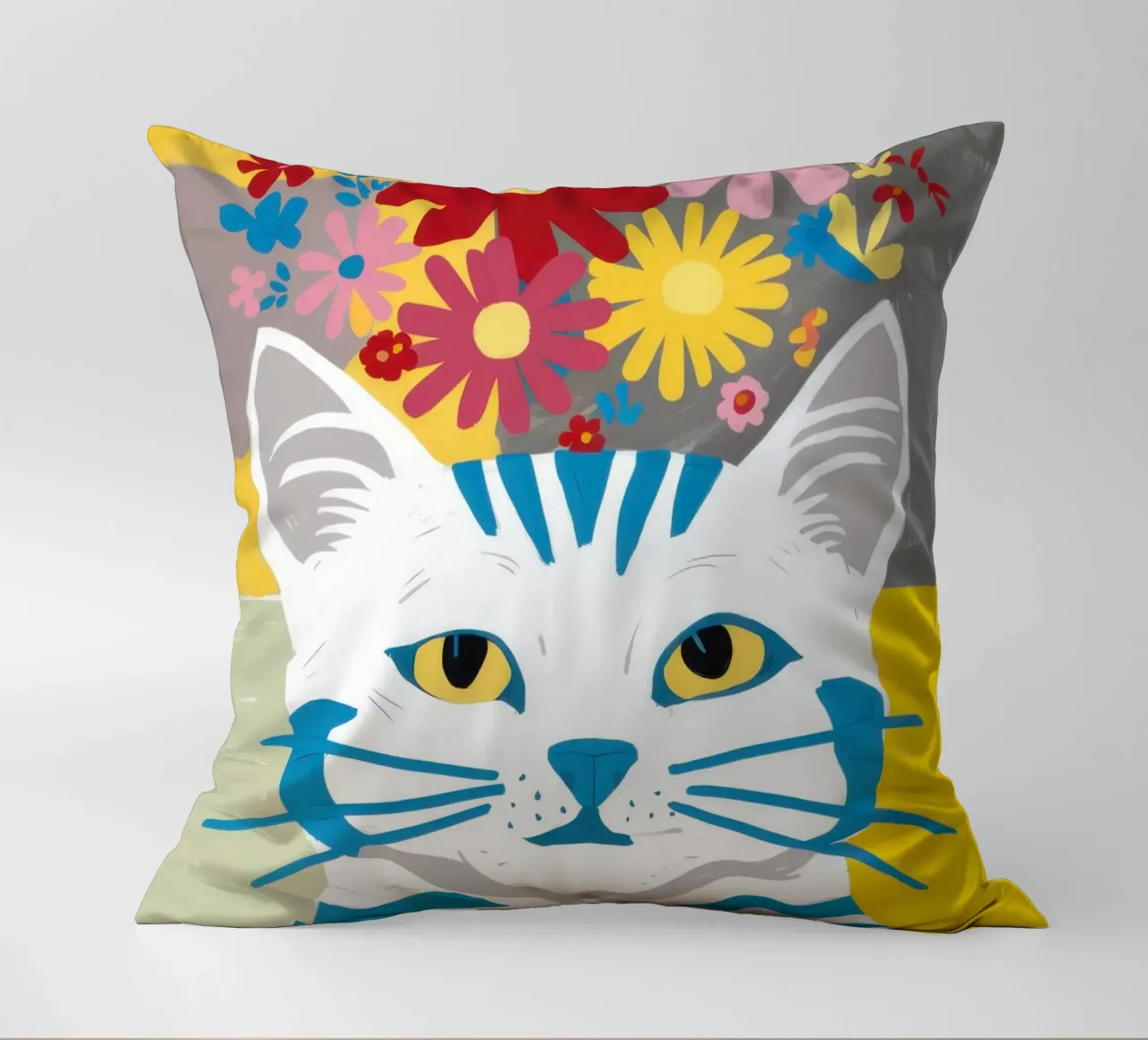 Gatto a righe Fiori gialli cuscino da Sentinel Glow