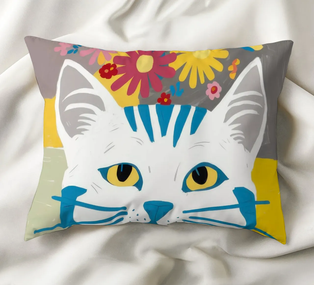 Gatto a righe Fiori gialli cuscino da Sentinel Glow