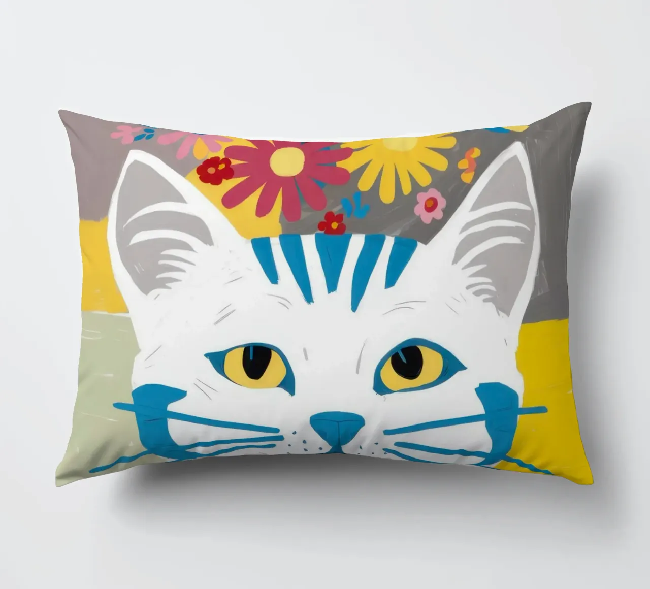 Gatto a righe Fiori gialli cuscino da Sentinel Glow