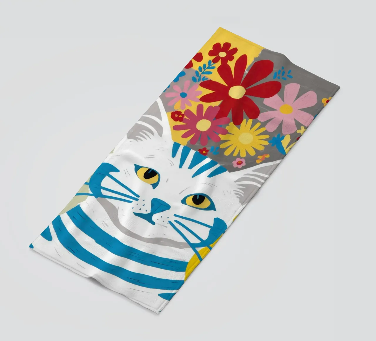 Gatto a righe Fiori gialli telo mare da Sentinel Glow