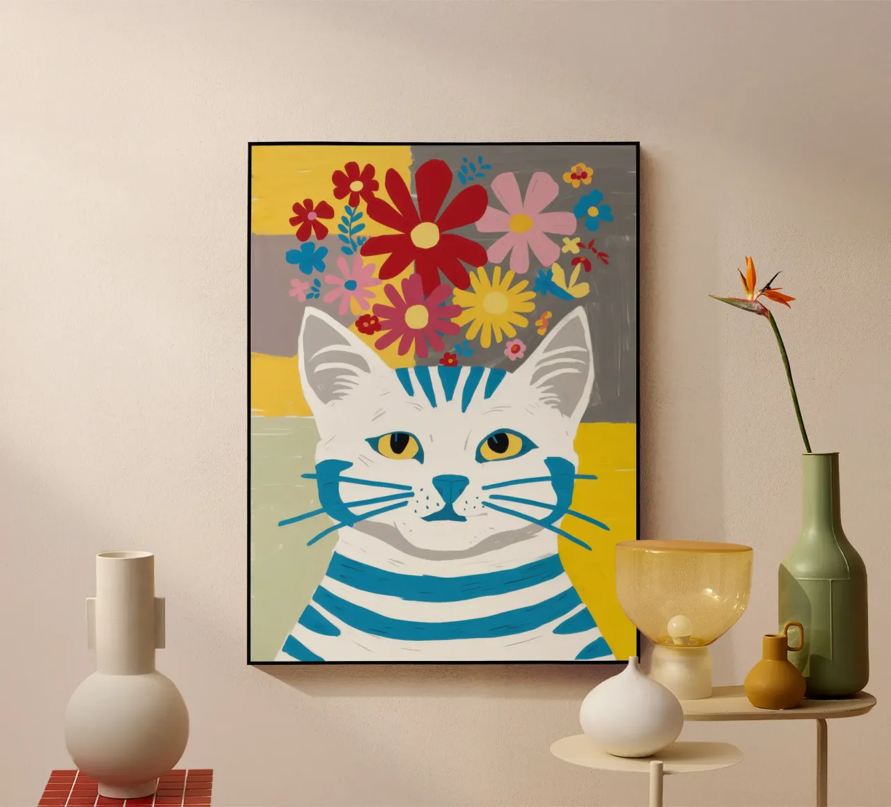 Gatto a righe Fiori gialli plexiglass da Sentinel Glow