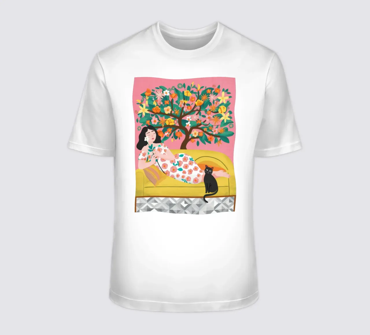 Sonnellino del gatto sull'albero d'arancio t-shirt da Marigold Tiga