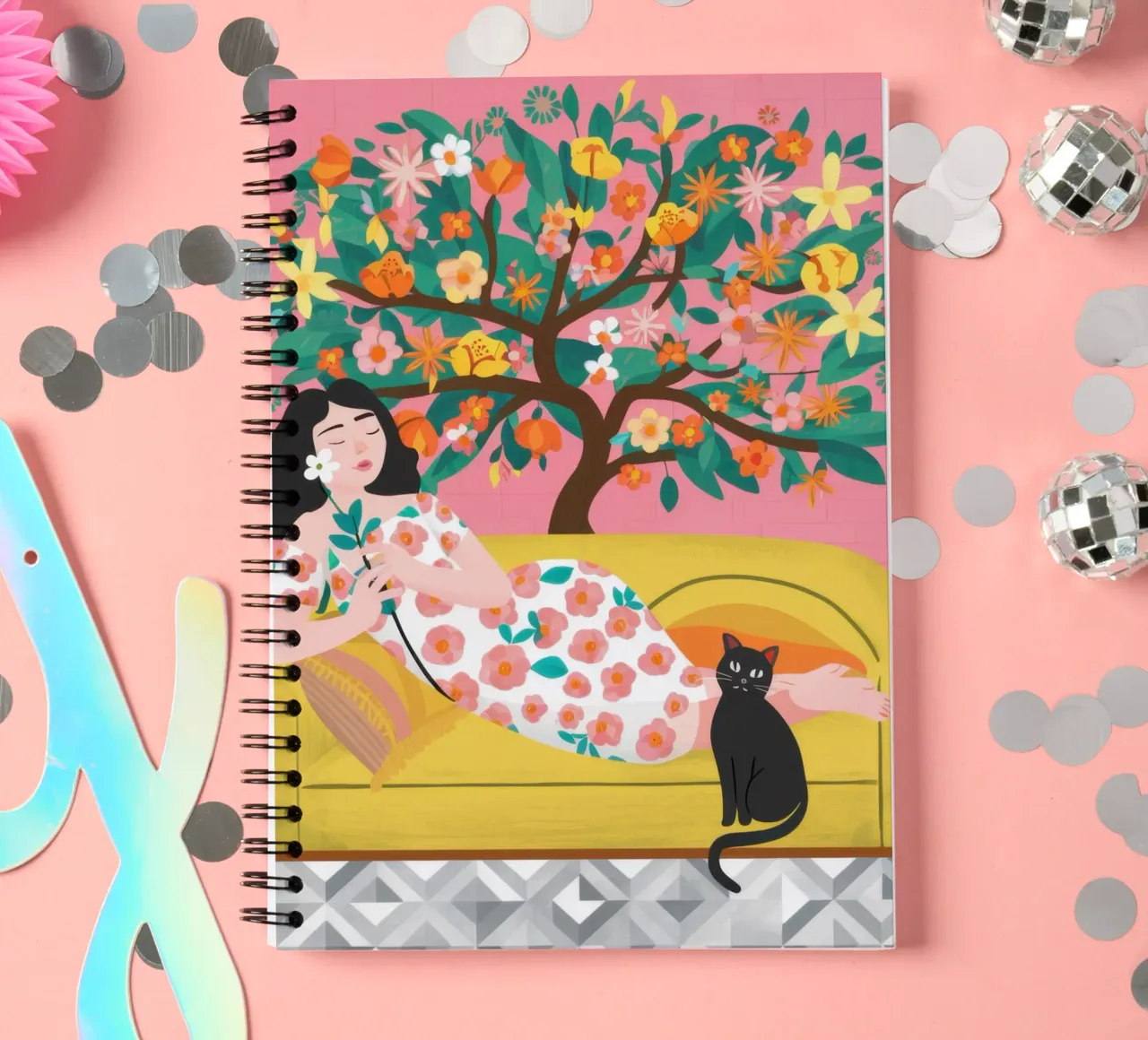 Orange Tree Cat Nap spiral notebook by Marigold Tiga