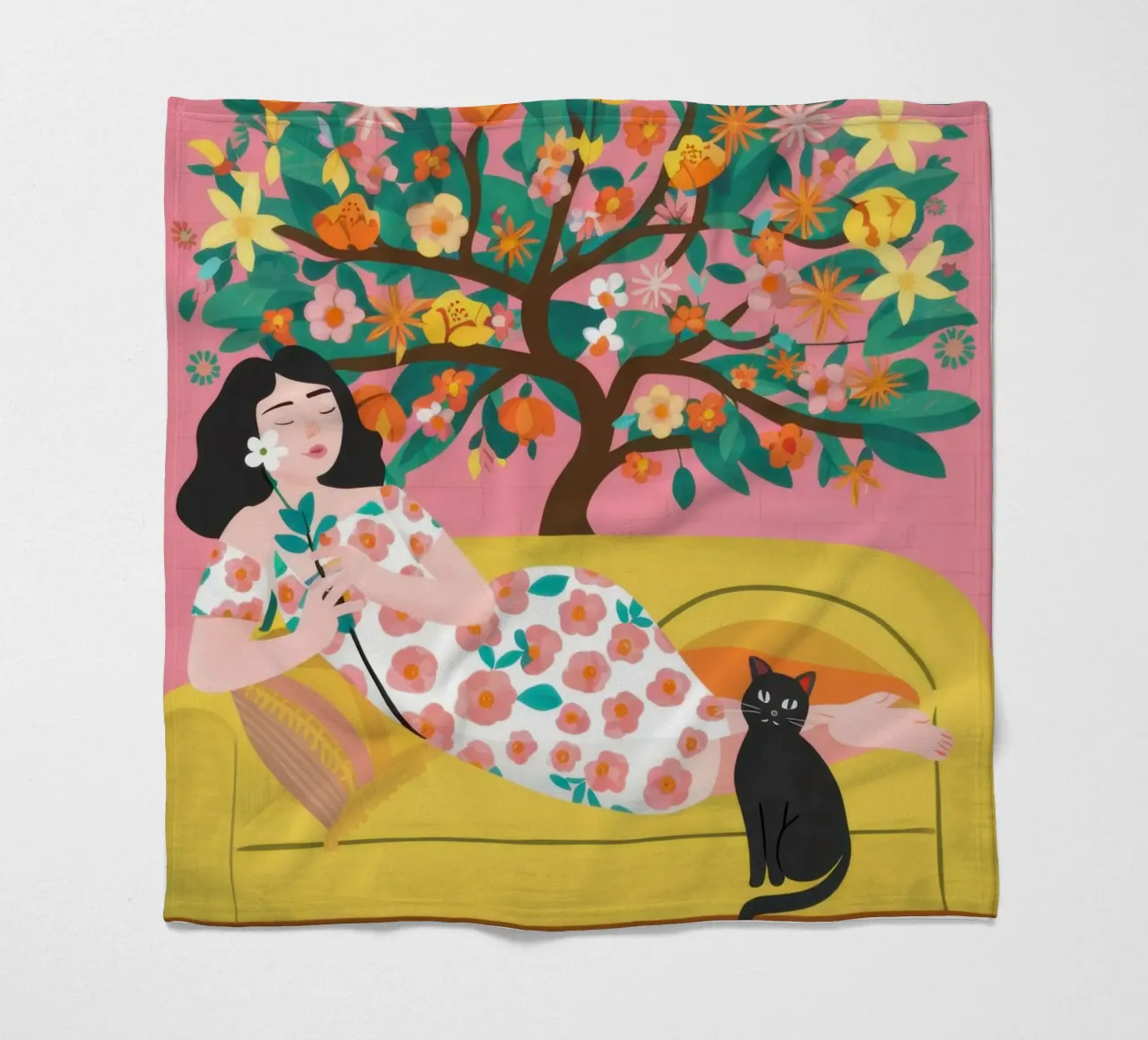 Sonnellino del gatto sull'albero d'arancio coperta in pile da Marigold Tiga
