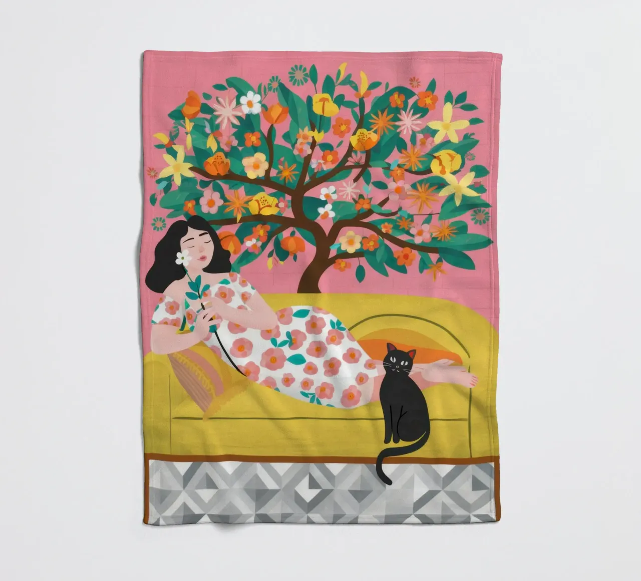Sonnellino del gatto sull'albero d'arancio coperta in pile da Marigold Tiga