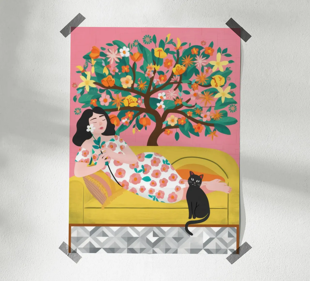 Sonnellino del gatto sull'albero d'arancio carta hahnemühle da Marigold Tiga