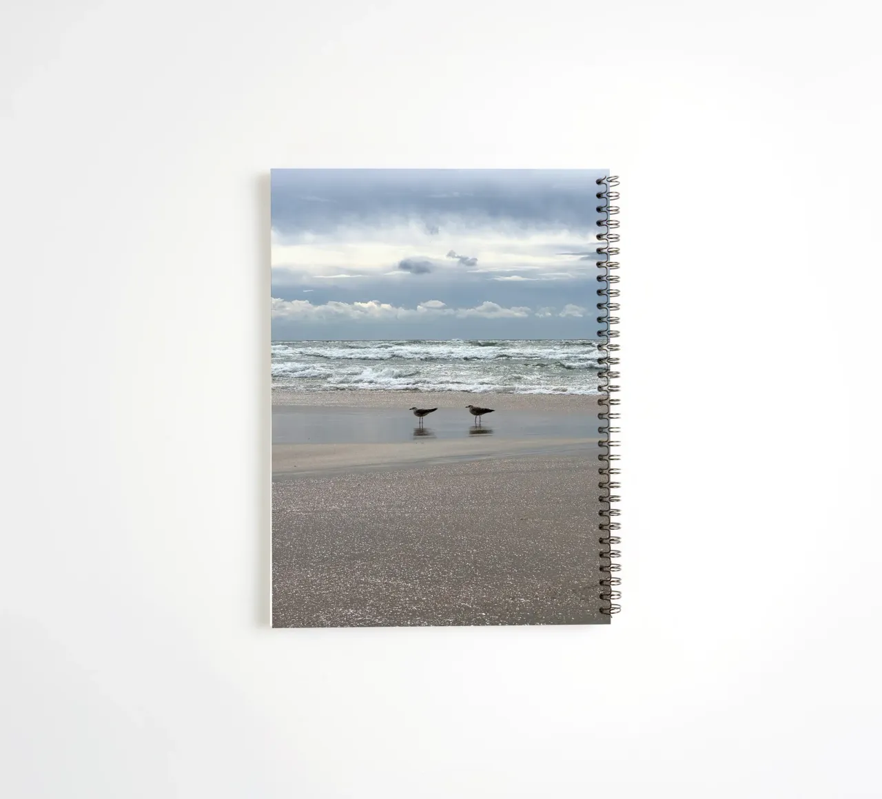 Stormy Skies and Shoreline Gulls at Matosinhos Beach in Port spiral notebook by byrieneke