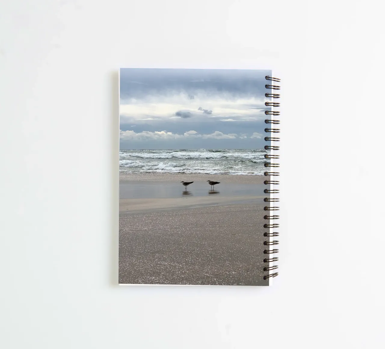 Stormy Skies and Shoreline Gulls at Matosinhos Beach in Port spiral notebook by byrieneke