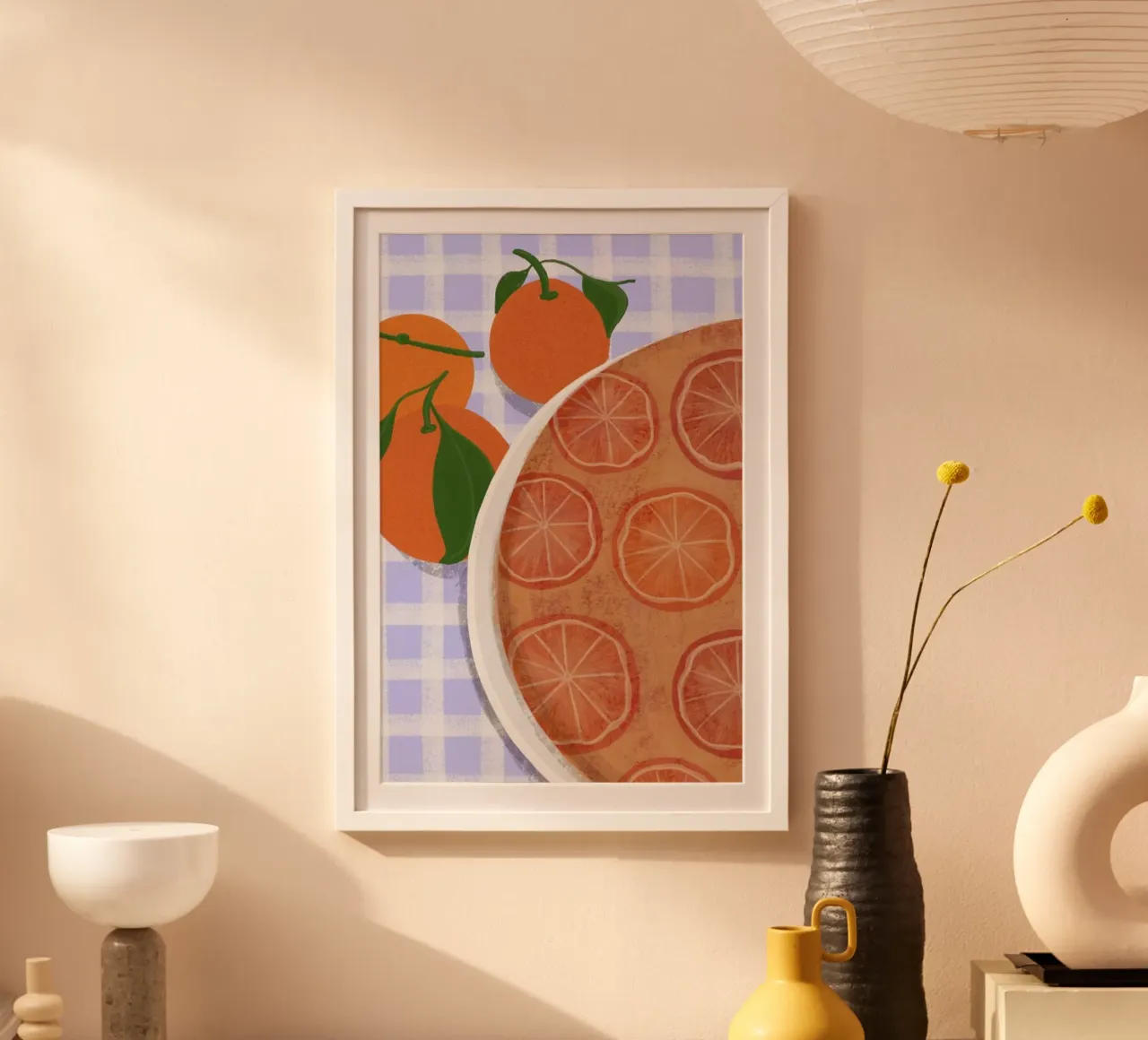 Orange Cake On Blue Tablecloth poster con telaio in plastica da Be Mart