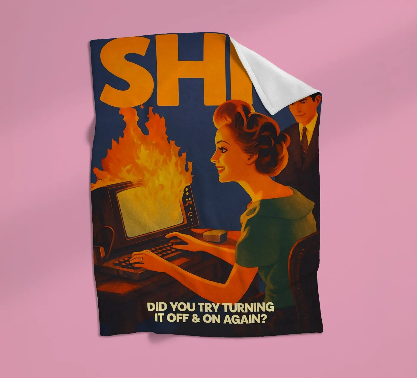 Funny Retro Computer IT Tech Support fleece blanket by oneroad