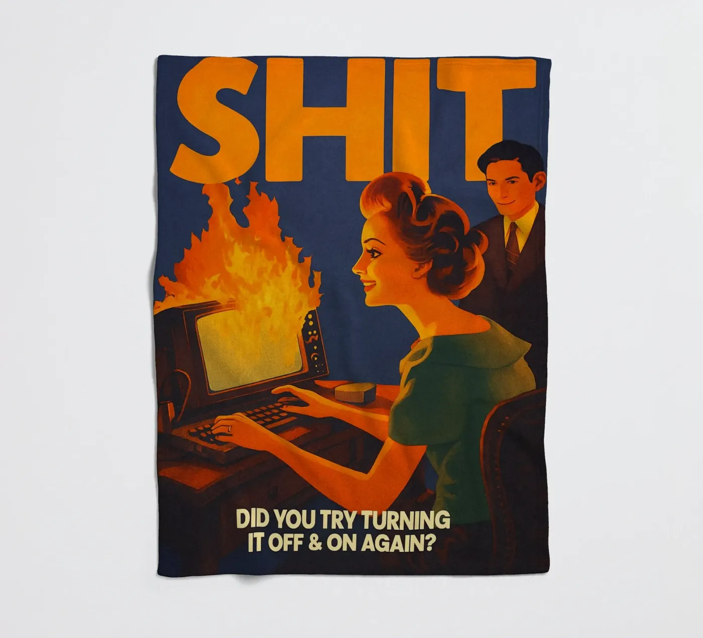 Funny Retro Computer IT Tech Support fleece blanket by oneroad