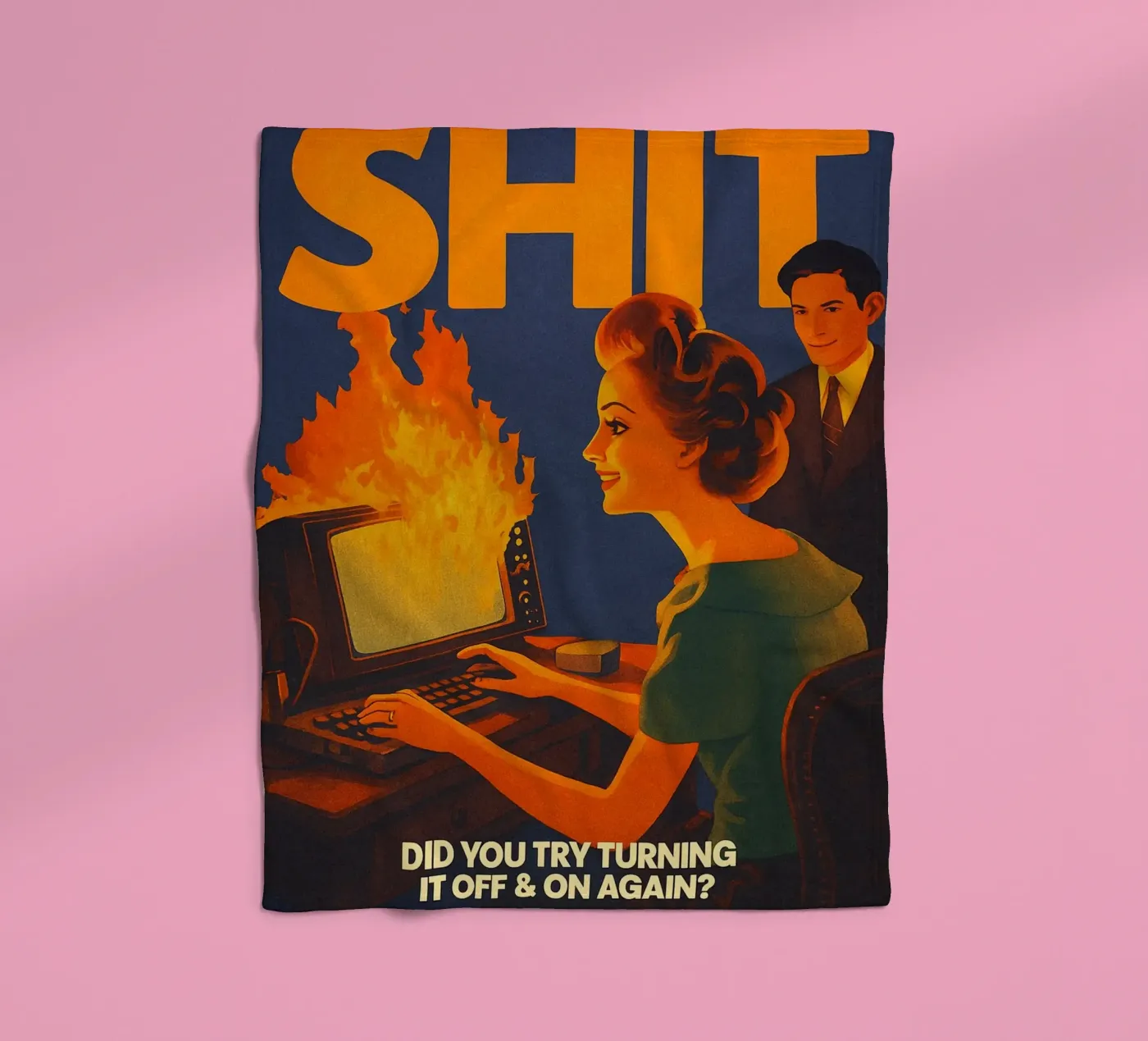 Funny Retro Computer IT Tech Support fleece blanket by oneroad