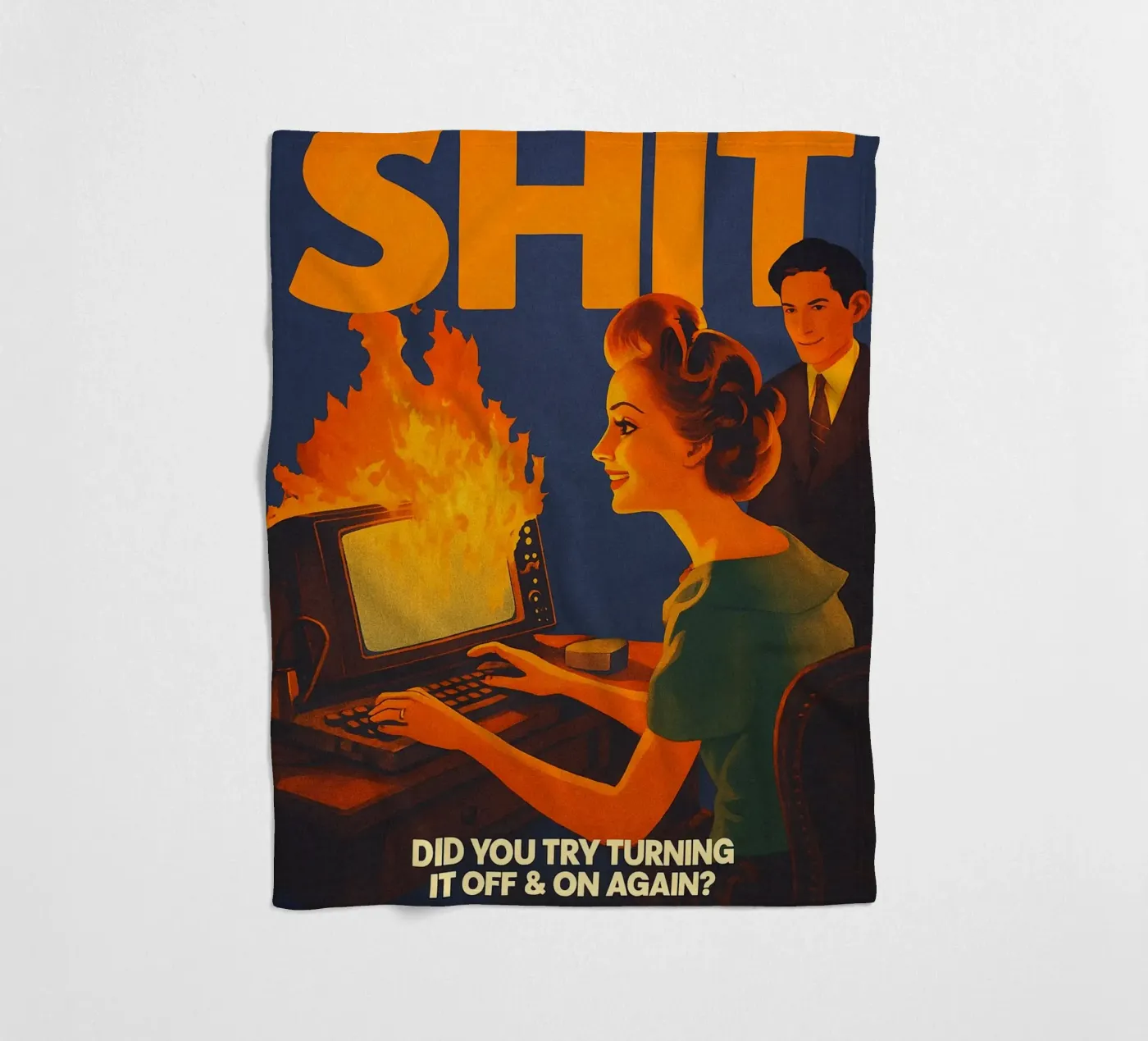 Funny Retro Computer IT Tech Support fleece blanket by oneroad