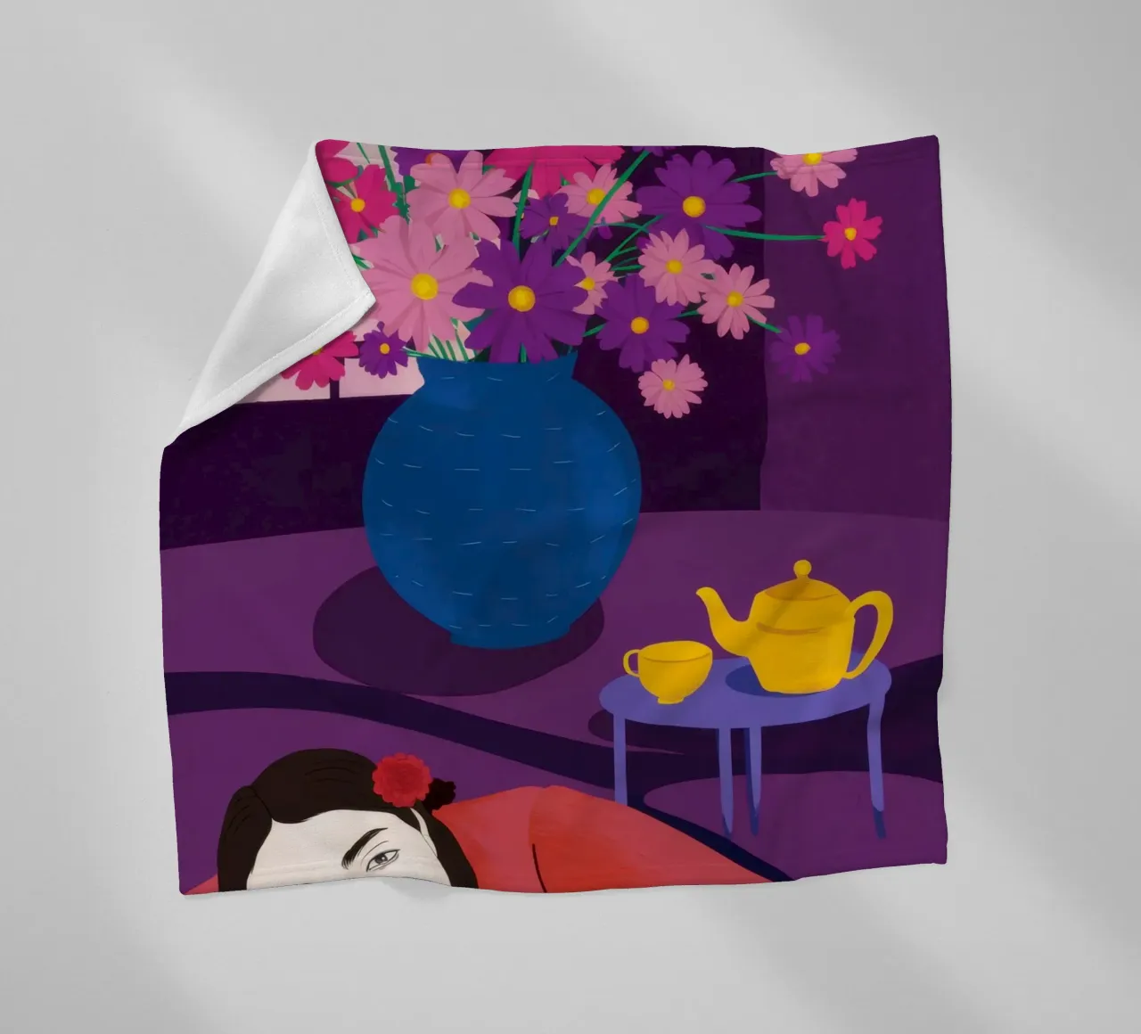 Purple Vase Stillness fleece blanket by Marigold Tiga