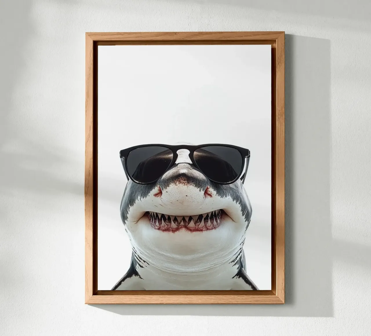 Tiburón blanco con gafas de sol aluminio dibond de Brandi N Huskey