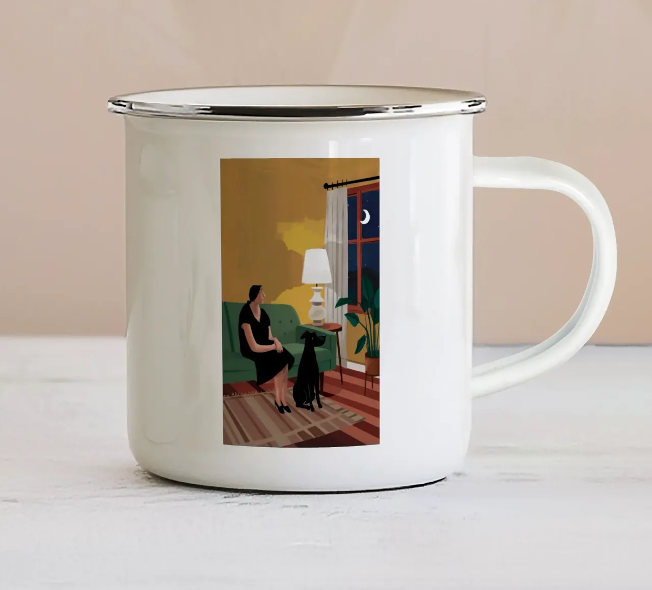 Gatto da divano notturno tazza in smalto da Sentinel Glow