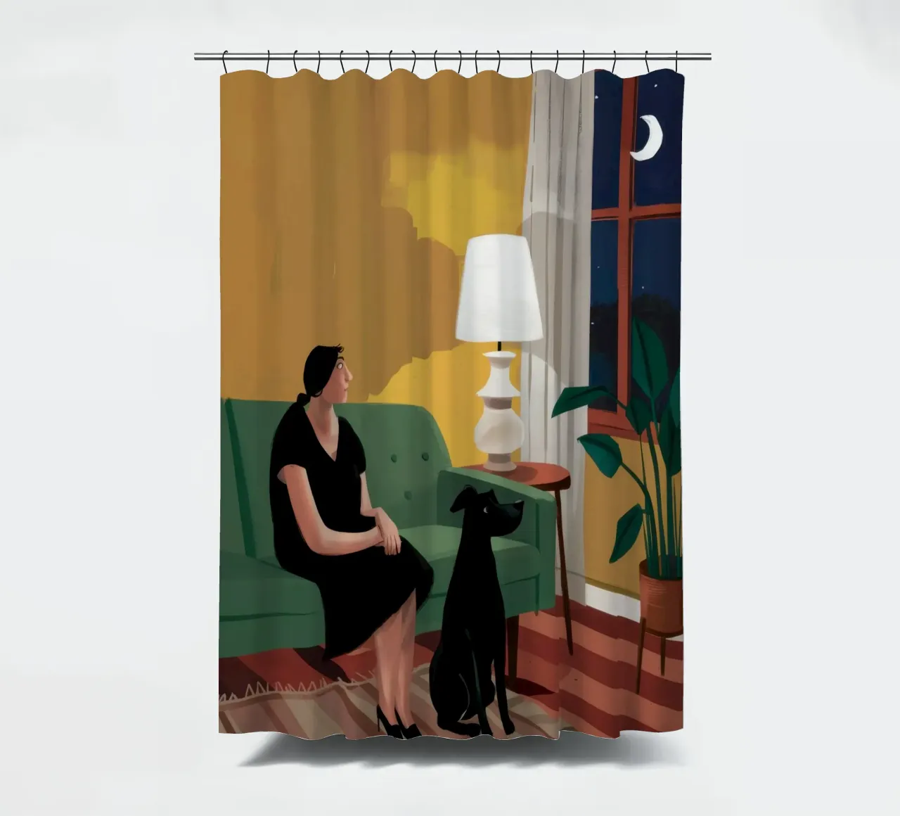 Nächtliche Sofa-Katze Duschvorhang von Sentinel Glow
