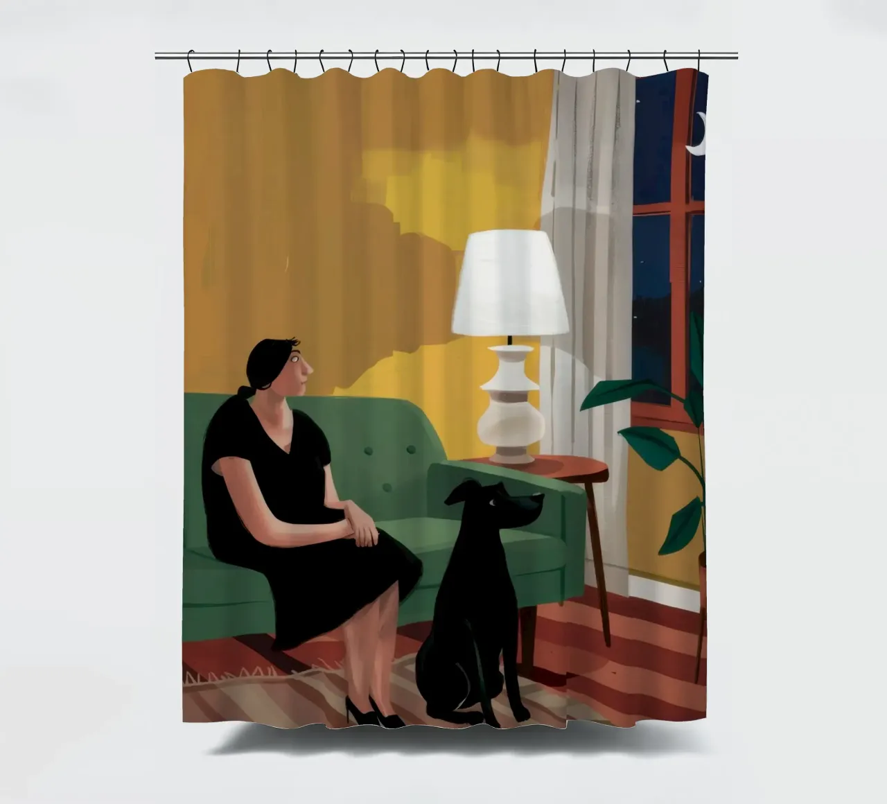 Nächtliche Sofa-Katze Duschvorhang von Sentinel Glow