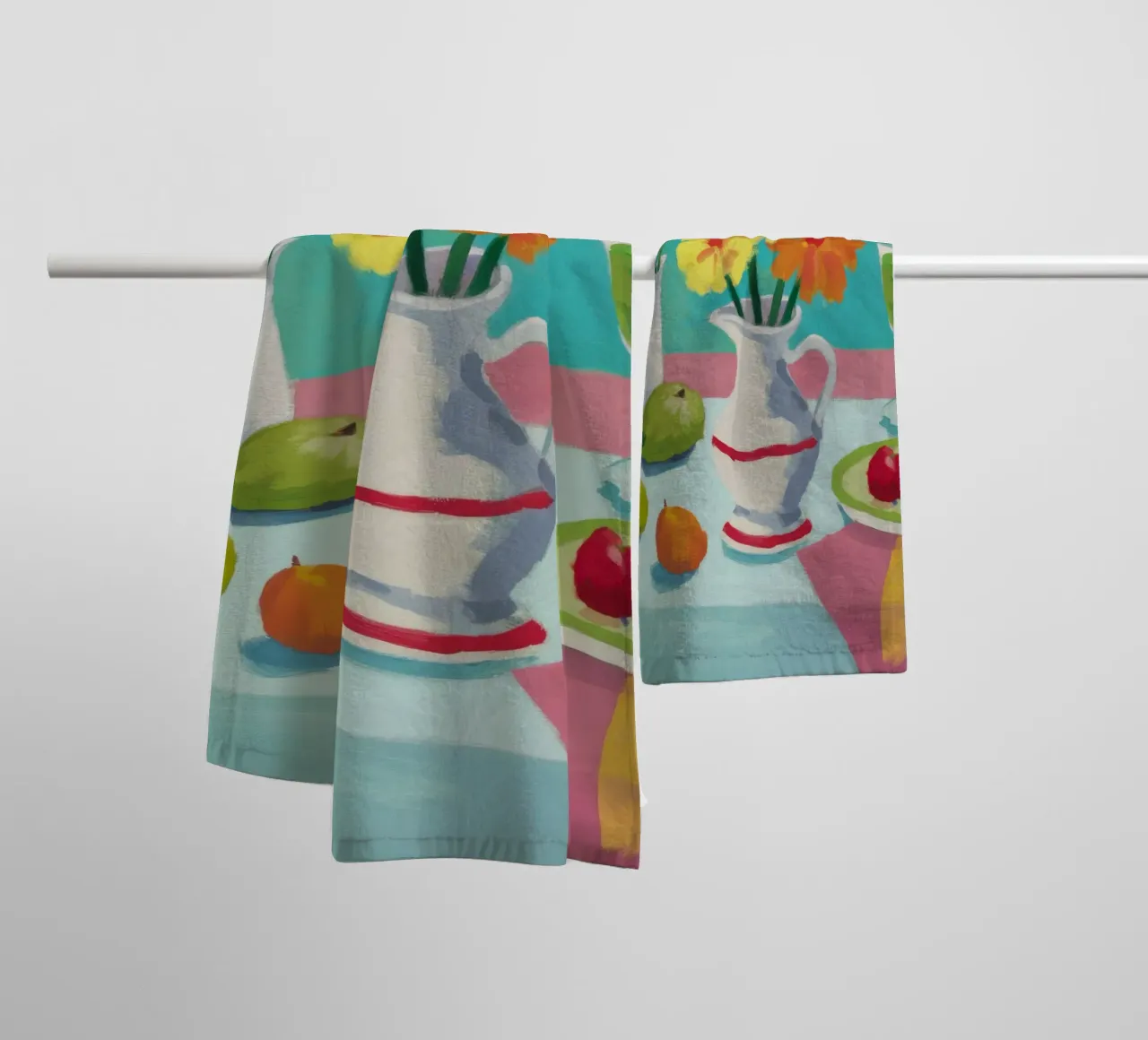 Brocca rossa Fiori bianchi asciugamano da bagno da Stone Decade