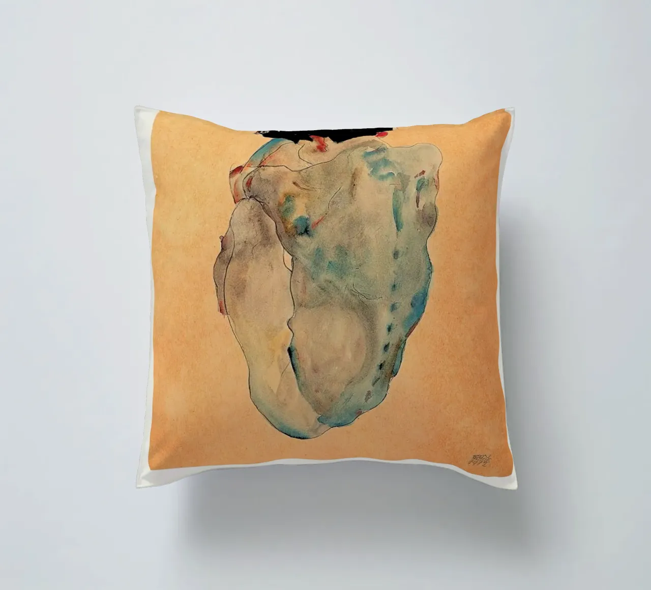 Schiele - Cowering Man II cuscino da Vintage by JUNIQE