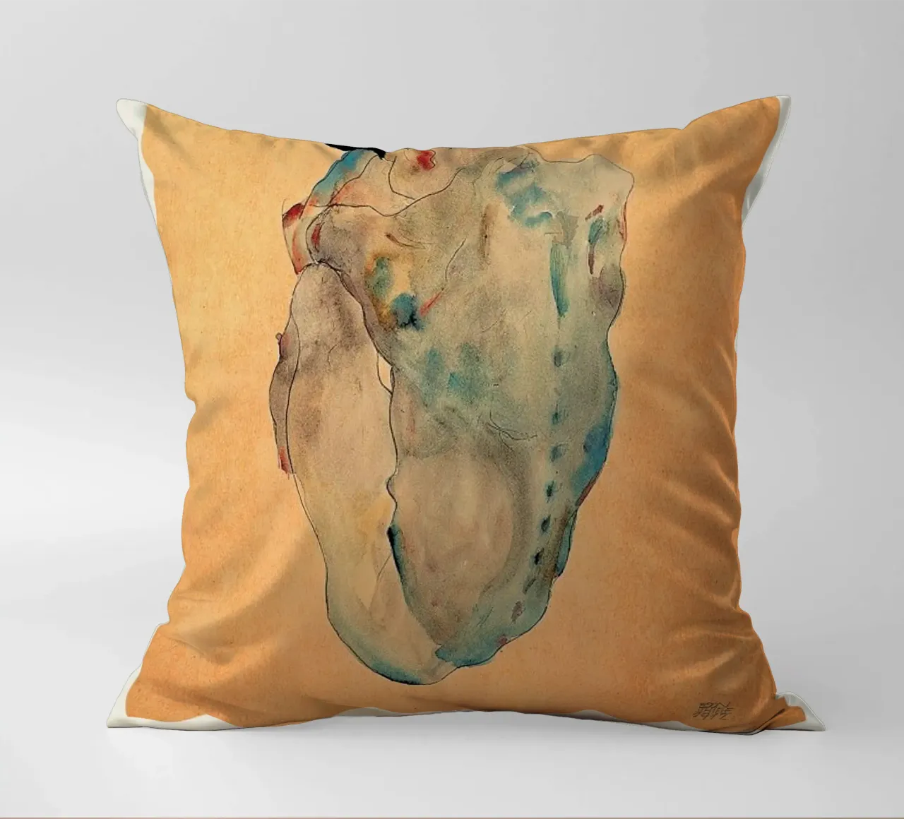 Schiele - Cowering Man II cuscino da Vintage by JUNIQE