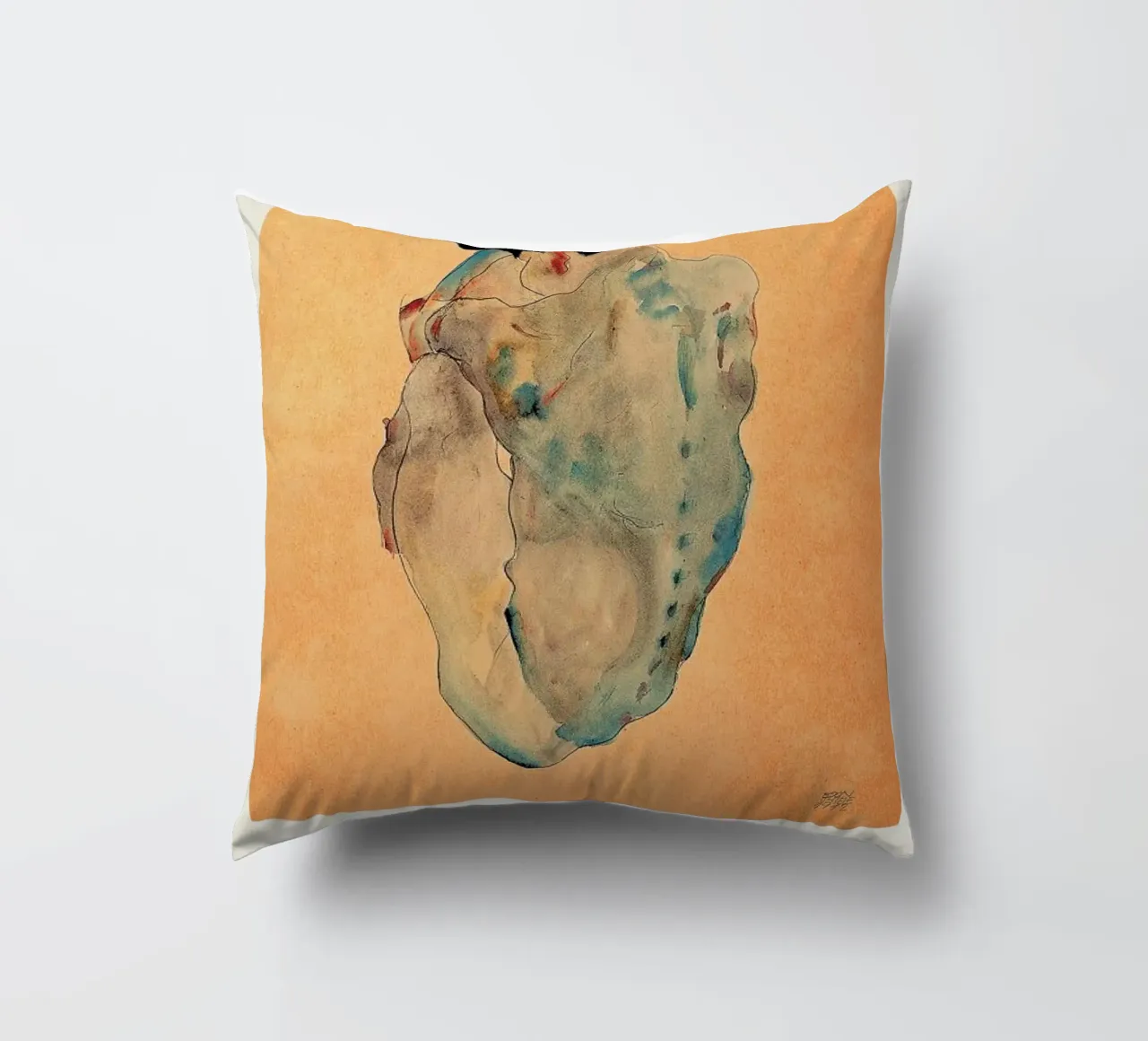 Schiele - Cowering Man II cuscino da Vintage by JUNIQE