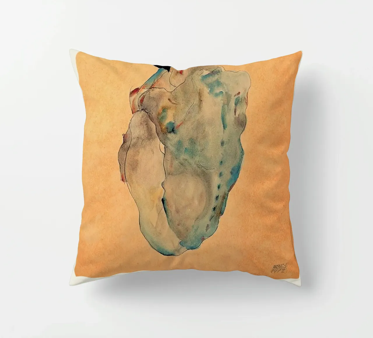 Schiele - Cowering Man II cuscino da Vintage by JUNIQE