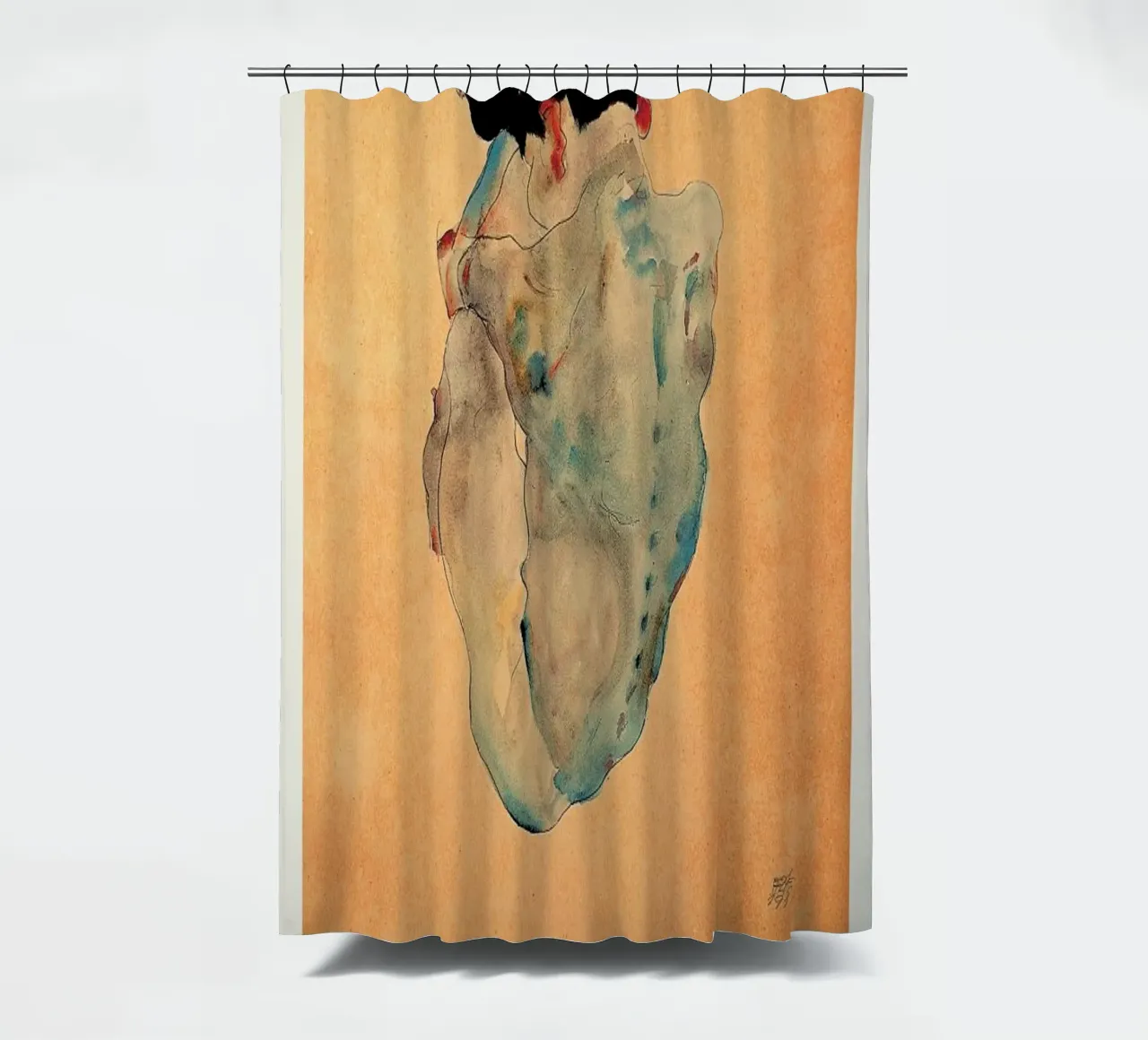 Schiele - Cowering Man II tenda da doccia da Vintage by JUNIQE