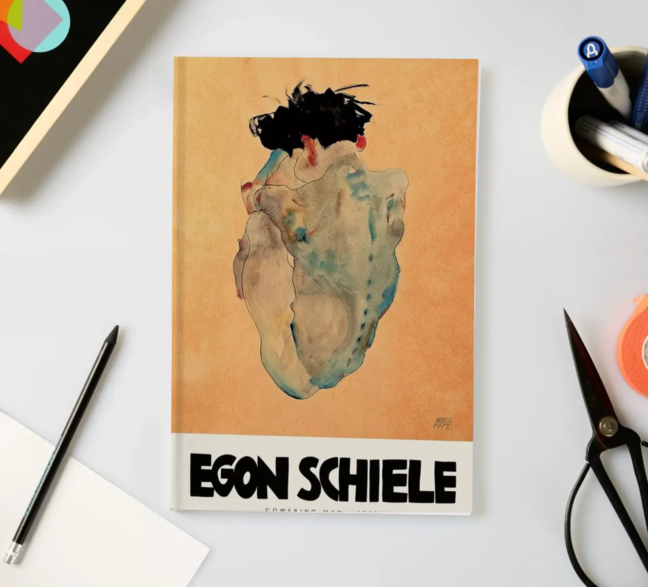 Schiele - Cowering Man II notebook by Vintage by JUNIQE