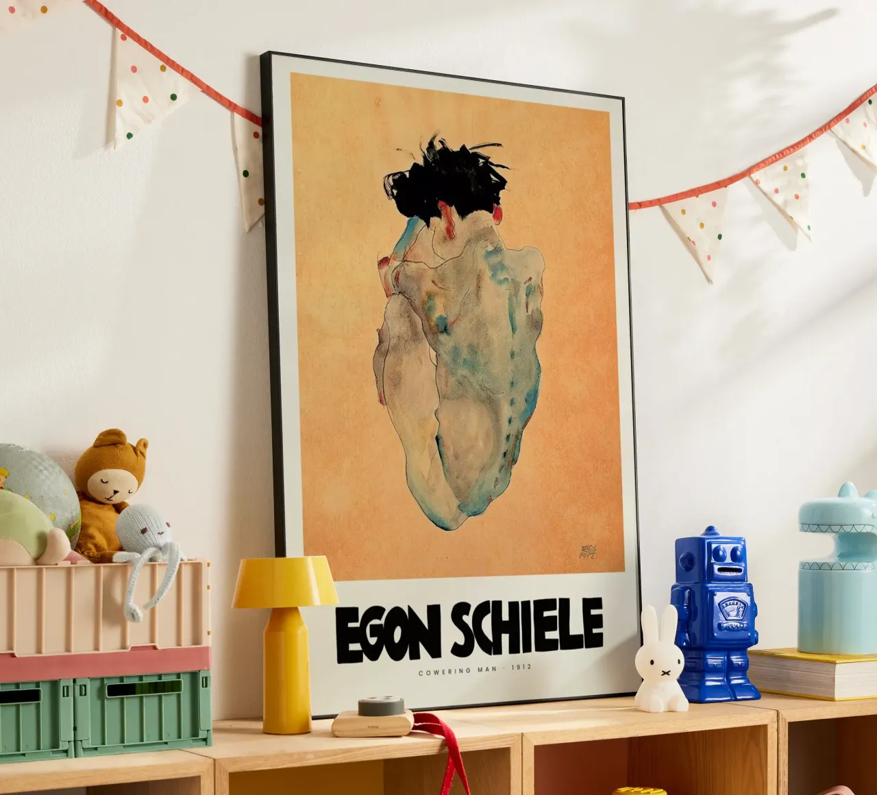 Schiele - Cowering Man II alluminio dibond da Vintage by JUNIQE