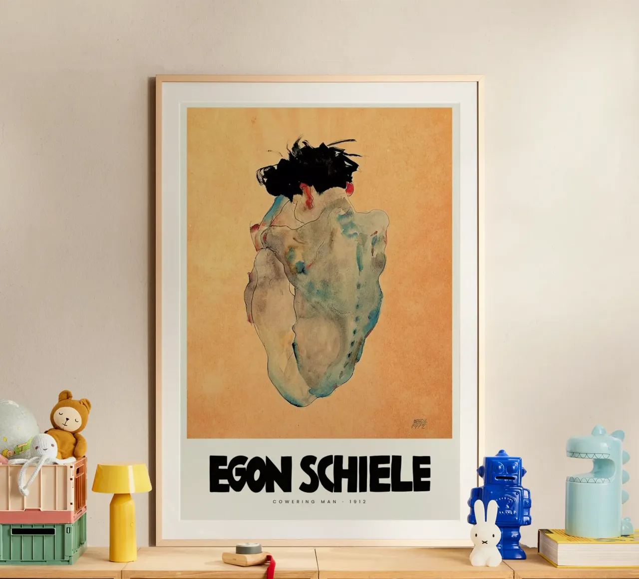 Schiele - Cowering Man II carta hahnemühle da Vintage by JUNIQE